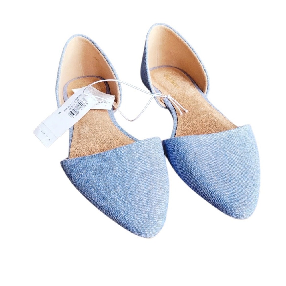 OLD NAVY 8 Chambray Blue Demi D'orsay Pointed Toe Flat Women